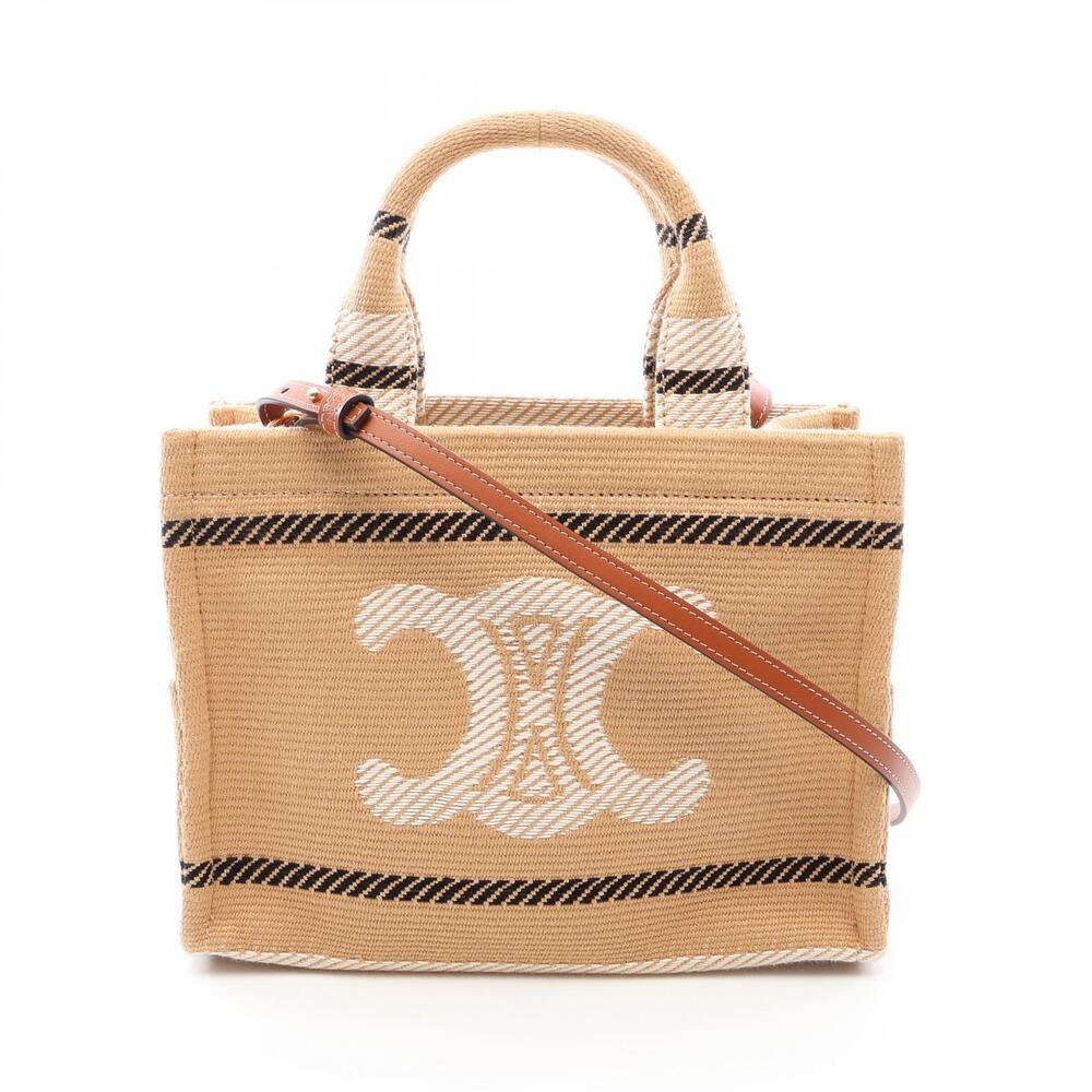 Celine Cabas Thais Tote Bag Canvas Leather Beige Ivory White Black
